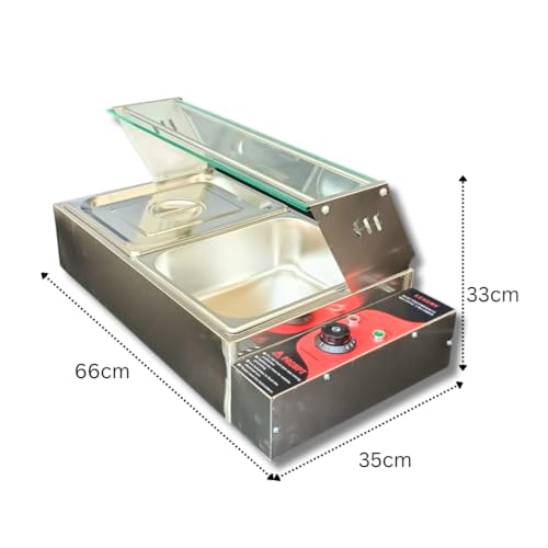 Image of Shoppers Hub PNQ 2000W Electric SS Bain Marie with Glass & Two Compartments of 1 /2 GN Pan | Food Warmer Steamer (GN Pan:Length - 325mm, Breadth - 265mm, Depth-100mm, Each GN Pan Capacity-5.5L)