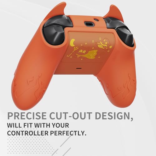 PlayVital Controller Ochronny Skóra do Xbox Series X/S Cute Demon Protective Case do Xbox Core Antypoślizgowa Silikonowa Osłona z Nakładkami Kciuki & Naklejka Pokrywy Baterii-Spalony Pomarańczowy