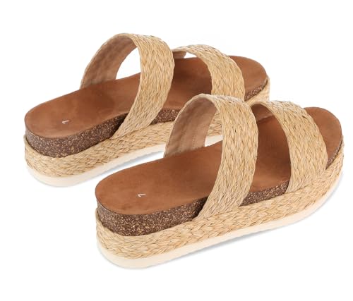 Image of Women'S Wide Foot Platform Sandals Slides Espadrilles Sandals Flatform Slippers Casual Platform Slides for Women Wide Foot Footbed Open Toe Wedges Sandals