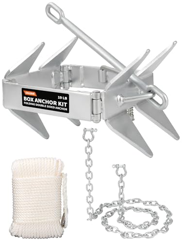 OULEME 19 LB Box Anchor Kit with 100 FT Nylon Rope & Anchor Chain Boat Anchor Kit for Boats Up to 32 FT Ideal for Offshore & Sport Boats Pontoon Fishing Bass Boats and Cabin Cruisers