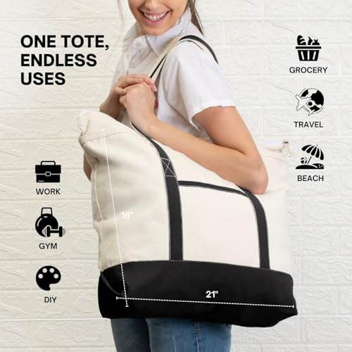 Cotton Canvas Tote Bag with an External Pocket & Top-Zipper Closure For - Gym, Beach, DIY, Work, Travel, Shopping2