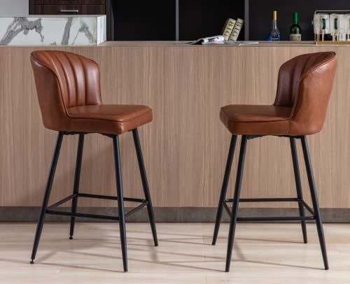 Ealson 26 Inch Counter Height Bar Stools Set Of 4 Leather Counter Stools With Back Modern Comfortable Bar Chairs With Metal Footrest Upholstered Kitchen Island Stools For Home Bar Dining Room, Brown #TOP4