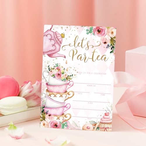 Whaline-25-Packs-Tea-Party-Invitations-5-x-7-Inch-Floral-Fill-In-Invitation-Cards-with-Envelopes-Stickers-Sweet-Dessert-Blank-Invites-for-Party-Tea-Time-Birthday-Supplies
