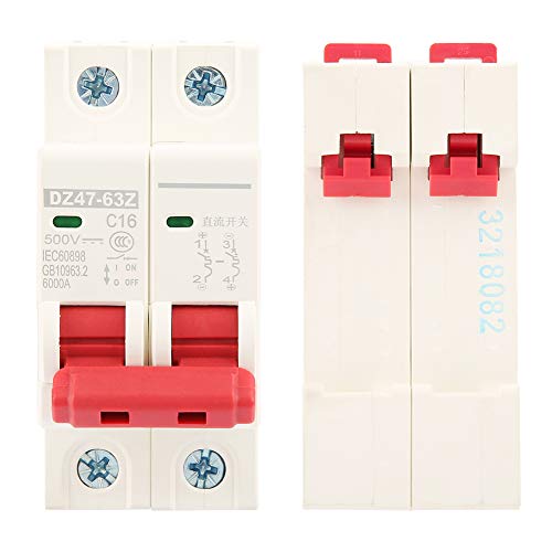 Wyłącznik miniaturowy 2P 16A DC 500V, wyłącznik fotowoltaiczny DZ47-63Z-2P dla systemu energii słonecznej, mały wyłącznik DC do instalacji paneli PV (16A)