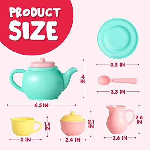 JOYIN Pretend Play Tea Party Set Play Food Accessories BPA Free Phthalates Free Plastic Tea Set, Gifts for Toddler Boys Girls Ages 1,2,3,4,5,6 Years Old (Colors May Vary)