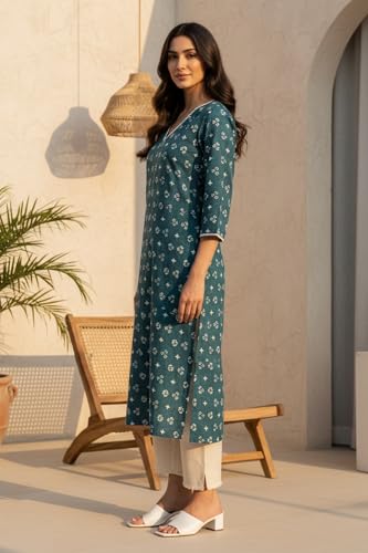 Image of W for Woman Geometric Printed Lace Pure Cotton Straight Kurta