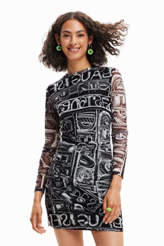 Desigual Damen Vest_lettering 2002 Dress, Schwarz, L EU