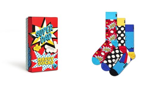 Happy Socks Chaussettes 3-Pack Super Dad Gift Set Coton Mixte Rouge 41-46