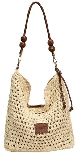 Straw Beach Bags for Women Crochet Tote Bag Slouchy Shoulder Purse with 2 Straps Soft Boho Woven Crossbody Bag Summer