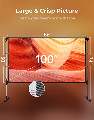 image for VANKYO StayTrue Projector Screen with Stand, 100 inch Portable Project