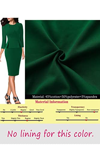 Image of VFSHOW Womens Pleated Crew Neck Peplum Slim Work Business Dress Elegant 3 /4 Sleeves Office Church Bodycon Pencil Sheath Dress