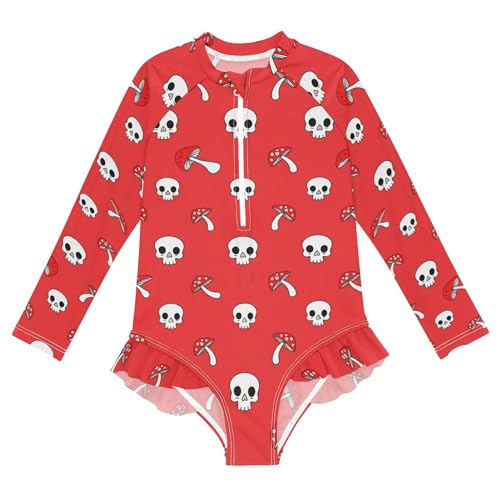 Skull Mushroom Girls Long Sleeve Rashguard Swimsuit UV Protection One-Piece Swimwear Bathing Suit B0404384