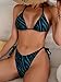 CAZEOUU Women's Zebra Print Bikini Set - Tie Front Adjustable Straps Halter Neck Padded Wirefree Swimsuit Coffee/Emerald Green S-L (US, Alpha, Small, Regular, Regular, Standard, Blue)