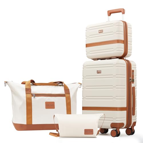 Image of NEISIA Luggage Sets with spinner wheels, PC+ABS Hard Shell Travel Luggage,Lightweight Carry-on suitcases with TSA Lock,YKK Zippers(Beige, 4 Piece Sets(14 /20 /DB /TB))