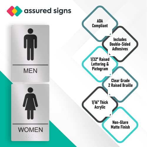 Restroom Signs, Bathroom Sign For Business - For Men And Women - 9" By 6" - Ada Compliant With Braille - Strong Double-Sided Adhesives Included - Apply To Office, Home Or Public Door/Wall #TOP3