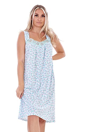 Malay Ladies Nightwear Nightdress Floral Print Lace Sleeveless Short Plus Nightshirt Green