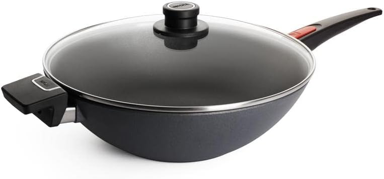 Woll Diamond Lite Wok and Mixing Pan with Glass Lid, Diameter 34 cm, Height 11 cm, with Removable Handle, Suitable for Ceramic, Gas, Electric, Halogen - Not Suitable for Induction Cookers, Non-Stick