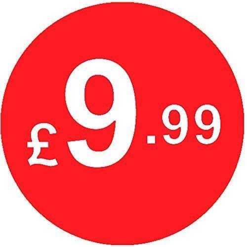 Pack of 500-20mm Price Stickers/Labels - Choose from 10p to £95 - Bright Red - Many Prices to Choose from (£9.99 - Red)