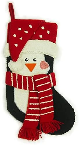 glitzhome 19" L 3D Penguin Christmas Stocking Oversize Handmade Hooked Xmas Fireplace Hanging Stockings Decoration Stockings Decorations for Family Holiday Season Party Decor