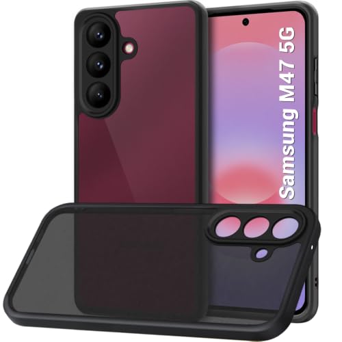 Image of TheGiftKart Hybrid Shockproof Back Cover Case for Samsung Galaxy M47 5G | Camera Protection Module | Hard Back Cover Case for Samsung M47 5G (PC & TPU, Translucent Smoke Matte Back, Black Sides)