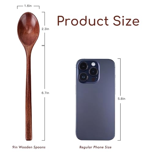 Image of 6pcs 9in Wooden Spoons, Soup Spoons Set, Long Handle Wooden Utensils | for Cooking, Tasting, Serving, Stirring and Mixing (6pcs 9in)