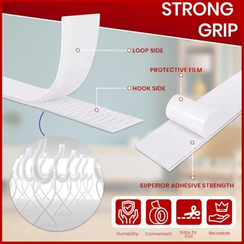 Image of BONZELLA Self Adhesive Hook and Loop Tape, Mosquito Net Mounting Tape for Office use, Photo Frames, Multipurpose Double Sided Adhesive Hook Loop Tape for Crafting & Wall Hanging, White (2M x 25mm)
