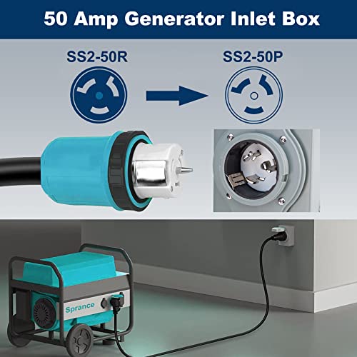 Sprance 50 Amp Generator Inlet Box, NEMA PB50, SS250P, CS6375 Power