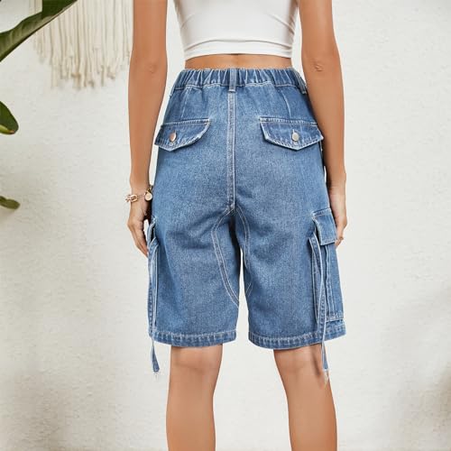 POHADON Womens 2026 Trendy High Waisted Denim Shorts Bermuda Baggy Y2K Cargo Shorts Casual Summer Jean Jorts (Blue,S) — view 4