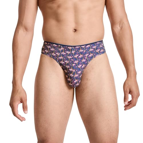 Jockey Men's Underwear True Style Thong - 3 Pack, Flamingo Geo/True Navy/Detail Stripe, L2