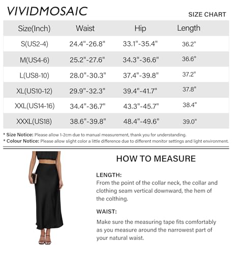 VividMosaic 2026 Satin High Waisted Maxi Skirt Silk A-Line Spring Summer Casual Long Skirts for Women, Black, S