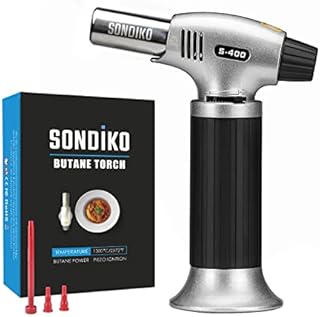 Sondiko Butane Torch S400, Refillable Kitchen Torch Lighter, Fit All Butane Tanks Blow Torch with Safety Lock and Adjustable Flame for Desserts, Creme Brulee, and Baking—Butane Gas Is Not Included
