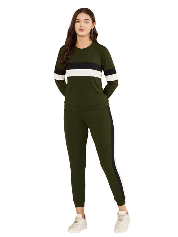 Cotton Lycra Blend Styled With Front Taped Tracksuit | Co-ord Set For Women| Active Wear Suit Set For Women-image-37