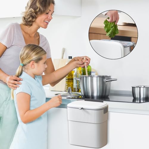 Poubelle de cuisine suspendable avec couvercle et bac à compost sous évier - 2