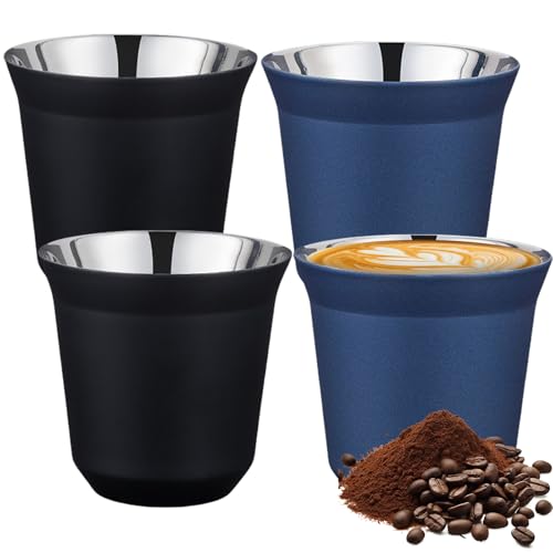 Calenxy Lot de 4 tasses à expresso en acier inoxydable - 80 ml - 2 couleurs pour la mood - Tasses à café à expresso en acier inoxydable - Petites tasses à expresso - Tasse à expresso - Tasse à café