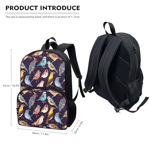 Howilath 17" Large Capacity Backpack with Adjustable Straps, Cute Colorful Birds Print Canvas Backpack Teens Bag Bookbags4