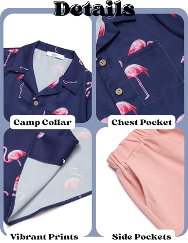 Image of Arshiner Boys 2 Pieces Summer Beach Outfits Short Sleeve Button Down Shirts and Shorts Vacation Texture Sets for Kids