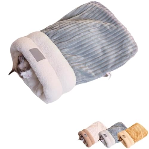 Ysaca Sac de couchage d'hiver pour chat, sac de couchage pour chat d'intérieur, couverture lavable en tissu de coton ultra doux pour chats et chiens (gris, M)
