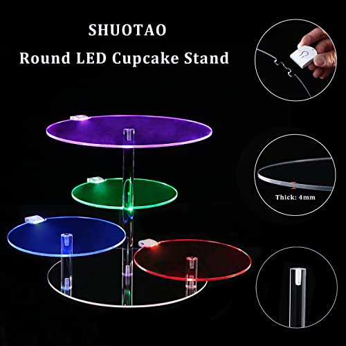 4 Tiers LED Round Acrylic Cupcake Stand, Rechargeable LED Light Clear Cupcake Tower Stand for Christmas, Weddings, Anniversaries, Baby Showers, Birthday Parties - Thumbnail 2