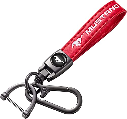 UNIMAT Genuine Leather Car Key Chain for Ford Mustang Keychain Key ring Accessories for Man and Woman Family Present Red