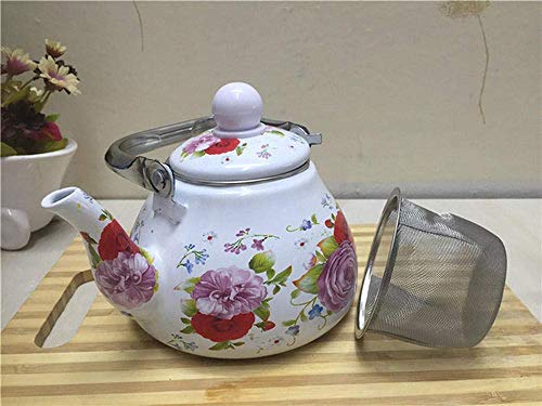 Emaille Teekanne Creme Kleine runde Topf Emaille Teekanne Spiegel Blume Kessel Teekanne Home Kitchen Induktionsherd