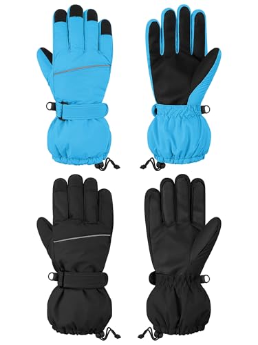 Cooraby 2 Pairs Kids Snow Ski Gloves Winter Waterproof Warm Gloves for Boys Girls Cold Weather Outdoor