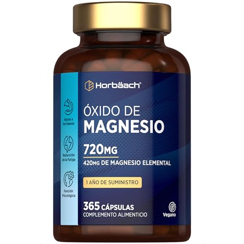 Oxido de Magnesio 720mg | 365 Comprimidos de Magnesio Veganos - 1 año de Suministro | Alta Dosificación Magnesium Oxide | Horbaach