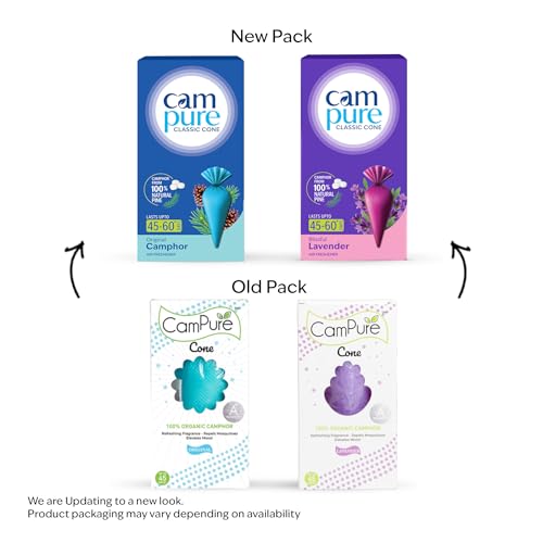 Image of CamPure Camphor Cone (1 Original + 1 Lavender) Pack Of 2-100% Organic | Air Freshener For Car, Wardrobe, Office Cabin's, Drawers, Travel Bag & Bathroom
