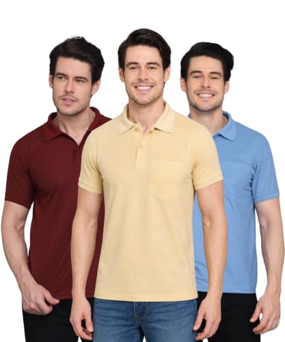 Image of INKKR Men Regular Fit Polo Neck Half Sleeve Solid Casual T-Shirt with Chest Pocket | Pack of 3