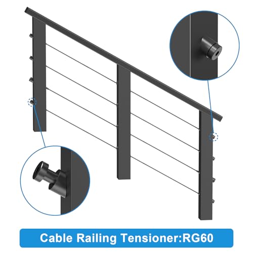 Image of 10Pack 1 /8 inch Black Invisible Cable Railing Kit, T316 Stainless Steel Invisible Receiver and Swage Stud End for Cable Railing, Swage Tensioner for Wood&Metal Cable Post, Wire Railing Kit, RG60