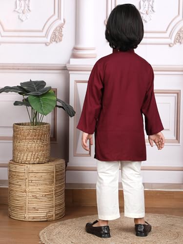 Image of POLKA TOTS Boys Cotton Ethnic Kurta Pajama Set with Attached Koti | Ethnic Motif Wear Kids Kurta Pyjama for Boys & Toddlers | Traditional Dress for Weddings & Festivals | Festive Jubba Set for Babies