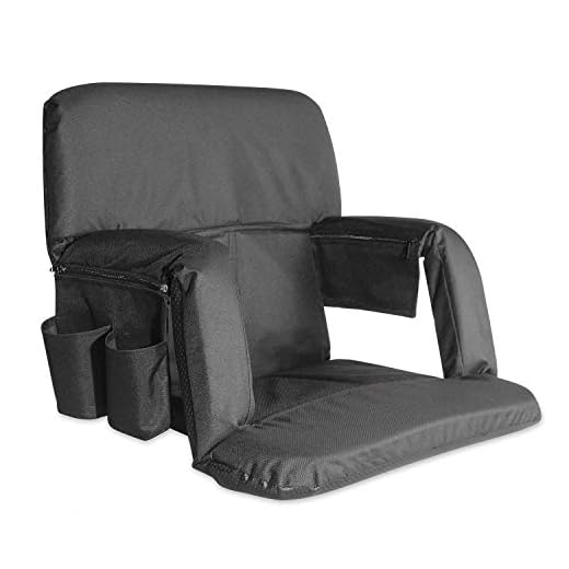 KHOMO GEAR Stadium Bleacher and Bench Seat Chair with Removable Pockets Padded Reclining Cushion and Armrest and Carry Straps - Black