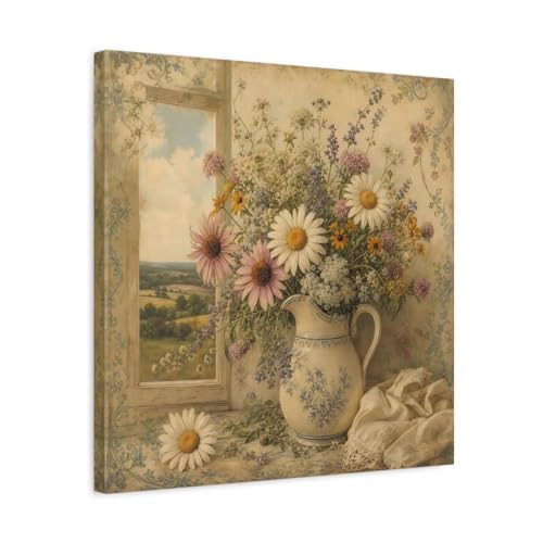 Tableau sur toile bouquet de fleurs avec châssis épais 3cm style rétro