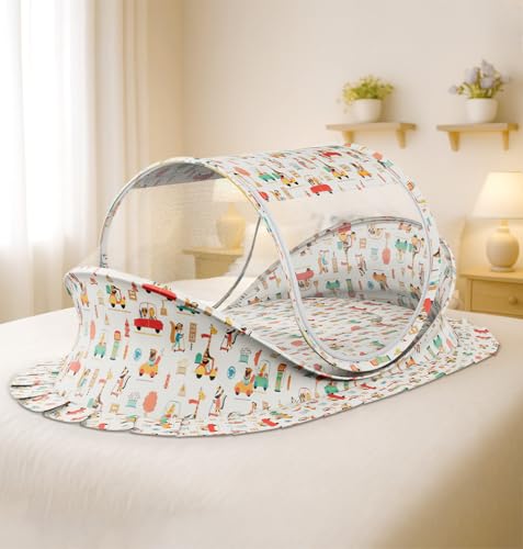 Image of StarAndDaisy Baby Mosquito net for Baby 0-12 Months with Mattress for Infants, Toddlers Safe Baby, Breathable mesh-Mosquito Net for Baby's Peaceful Sleep - Traffic Print