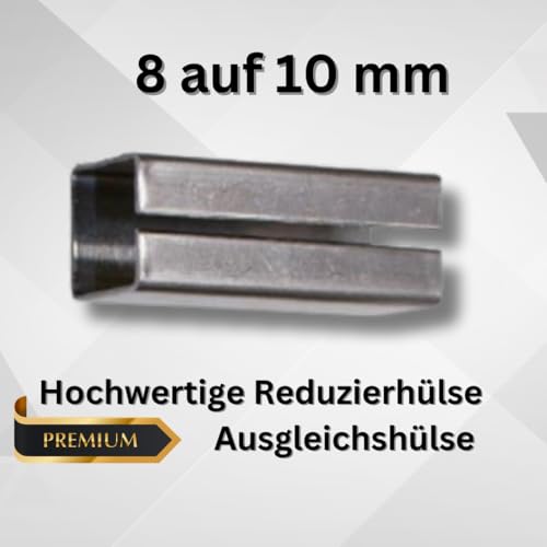 Ausgleichshülse/Reduzierhülse aus Stahl - von 8 auf 10 | 9 auf 10 | 8 auf 9 | 8 auf 8,5 mm - Verzinkt - Adapterhülse zum Einstecken für Türschlösser & Einsteckschlösser (8 auf 10 mm)